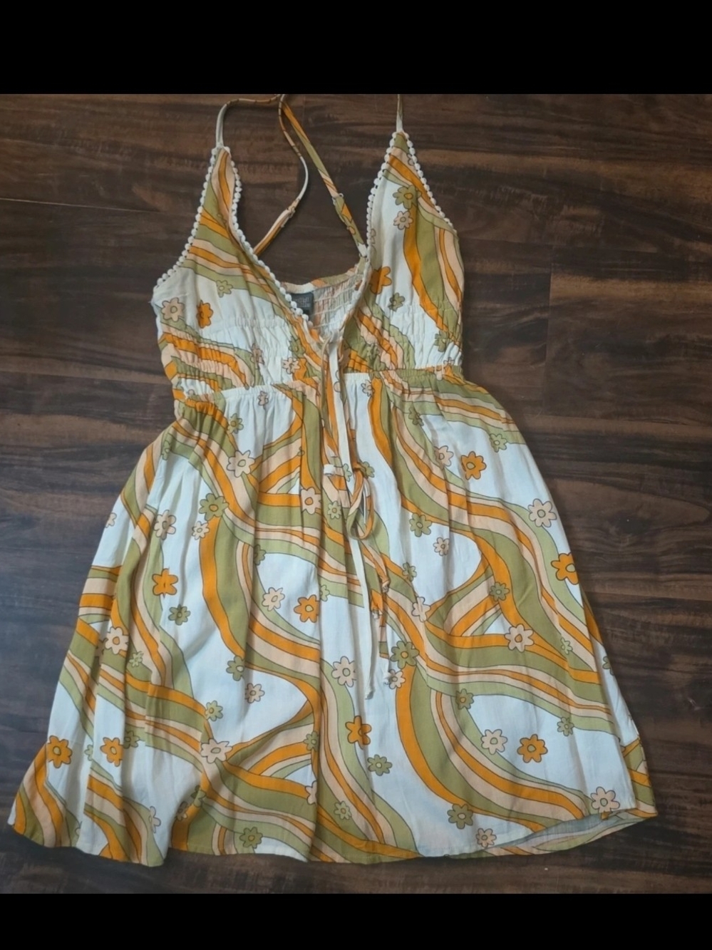 wild fable Cream Mini Dress with Mustard and Olive Wave Print